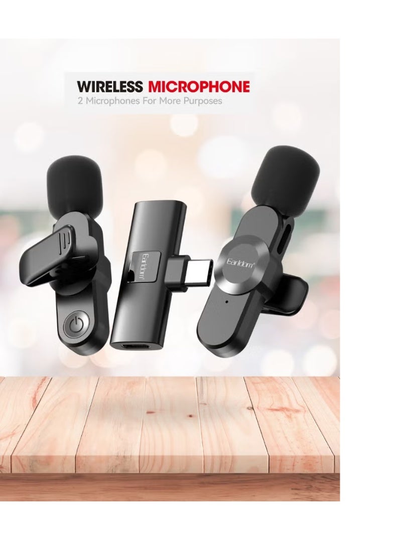 Earldom Type-C Wireless Lavalier Microphone Set – Dual Clip Mics with 25m Range & Noise Reduction - Image 1