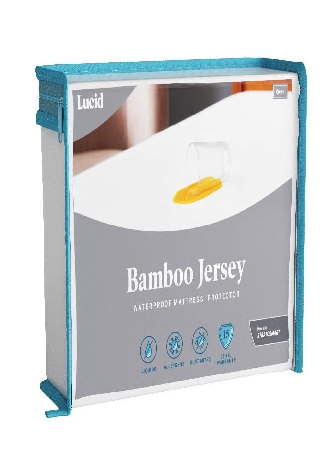 LUCID LUCID Premium Rayon from Bamboo Jersey Mattress Protector - Ultra Soft - Waterproof -White Twin  - Image 1