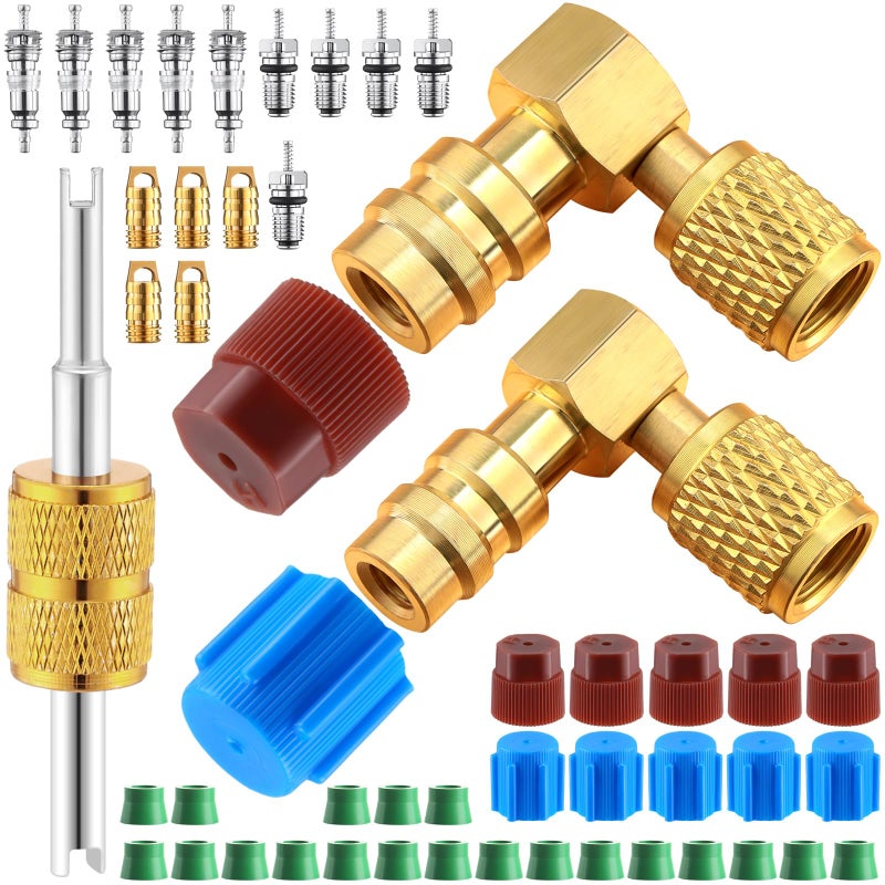 Yaocom R12 to R134a Fitting Adapter Kit R12 to R134a Conversion Retrofit Fitting Adapter Quick Coupler Valve Ac 90 Fitting High Low Side Retrofit Fits for Car Air Conditioner Refrigerant