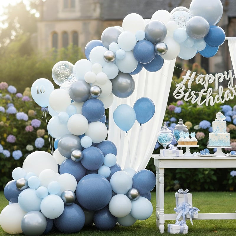 RUBFAC Dusty Blue Balloons 129pcs Different Sizes Pack of 18 12 10 5 Inch, Latex Boho Neutral Blue Balloon Garland Arch Kit for Wedding Engagements Anniversary Baby Shower Birthday Party Decorations - Image 5
