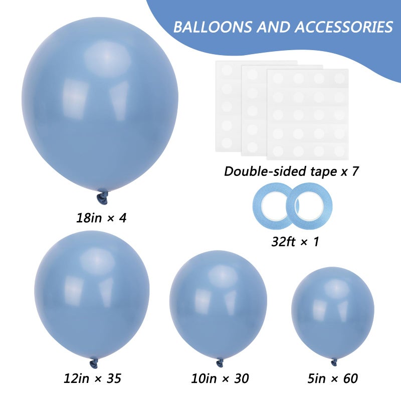 RUBFAC Dusty Blue Balloons 129pcs Different Sizes Pack of 18 12 10 5 Inch, Latex Boho Neutral Blue Balloon Garland Arch Kit for Wedding Engagements Anniversary Baby Shower Birthday Party Decorations - Image 2