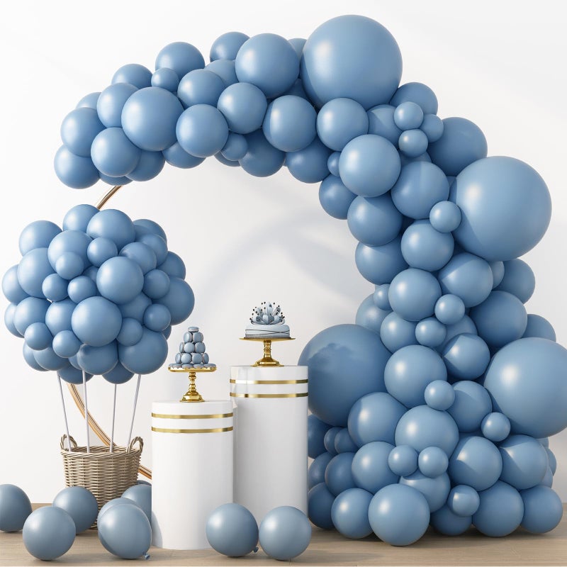 RUBFAC Dusty Blue Balloons 129pcs Different Sizes Pack of 18 12 10 5 Inch, Latex Boho Neutral Blue Balloon Garland Arch Kit for Wedding Engagements Anniversary Baby Shower Birthday Party Decorations - Image 1