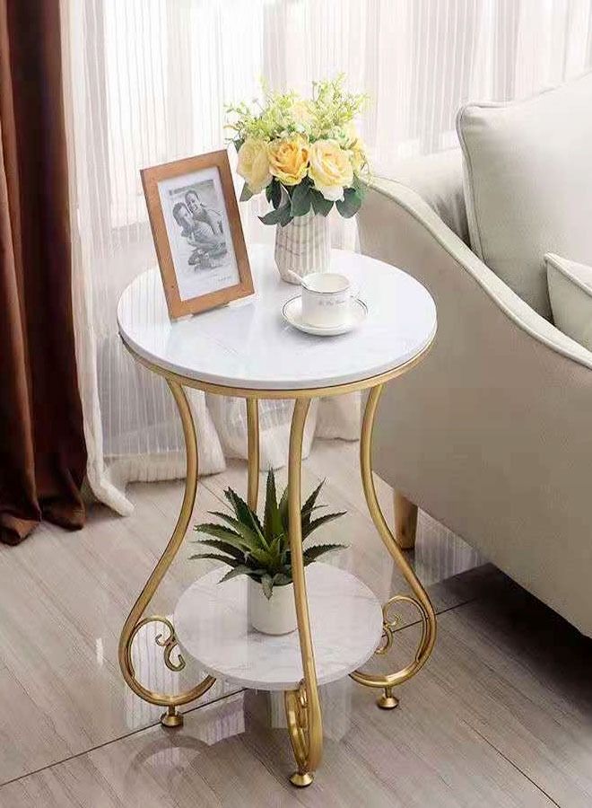 fashionhome طاولة جانبية حديثة من الرخام على الطراز الشمالي الإبداعي، طاولة جانبية لطاولة القهوة مع أرجل معدنية لغرفة النوم الصغيرة وغرفة المعيشة وطاولة زاوية للشرفة مقاس 50 × 63 سم - Image 1