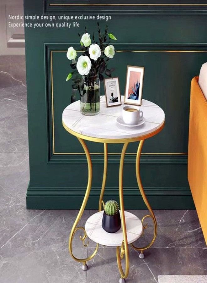 fashionhome طاولة جانبية حديثة من الرخام على الطراز الشمالي الإبداعي، طاولة جانبية لطاولة القهوة مع أرجل معدنية لغرفة النوم الصغيرة وغرفة المعيشة وطاولة زاوية للشرفة مقاس 50 × 63 سم - Image 3