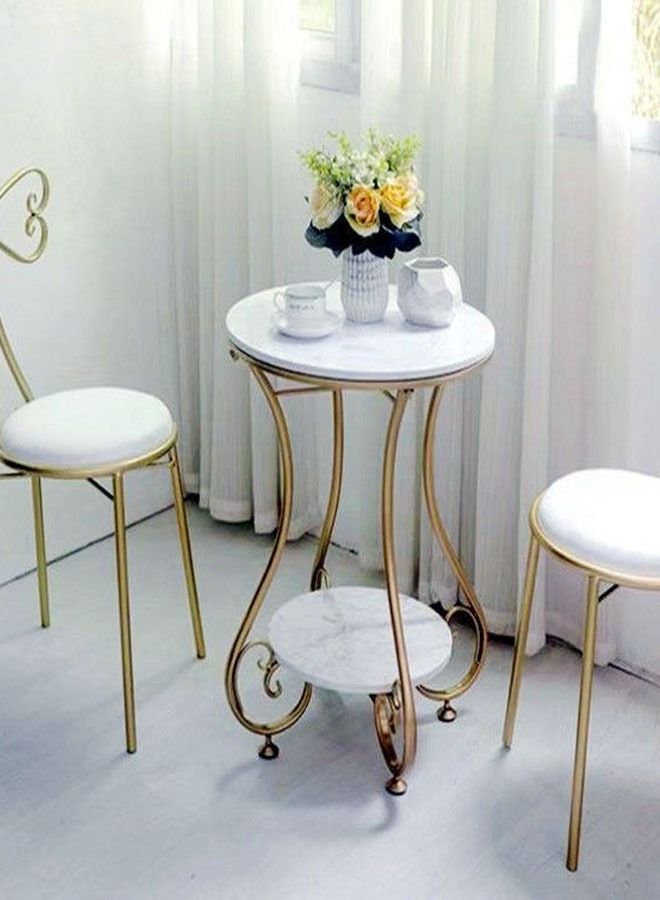 fashionhome طاولة جانبية حديثة من الرخام على الطراز الشمالي الإبداعي، طاولة جانبية لطاولة القهوة مع أرجل معدنية لغرفة النوم الصغيرة وغرفة المعيشة وطاولة زاوية للشرفة مقاس 50 × 63 سم - Image 4