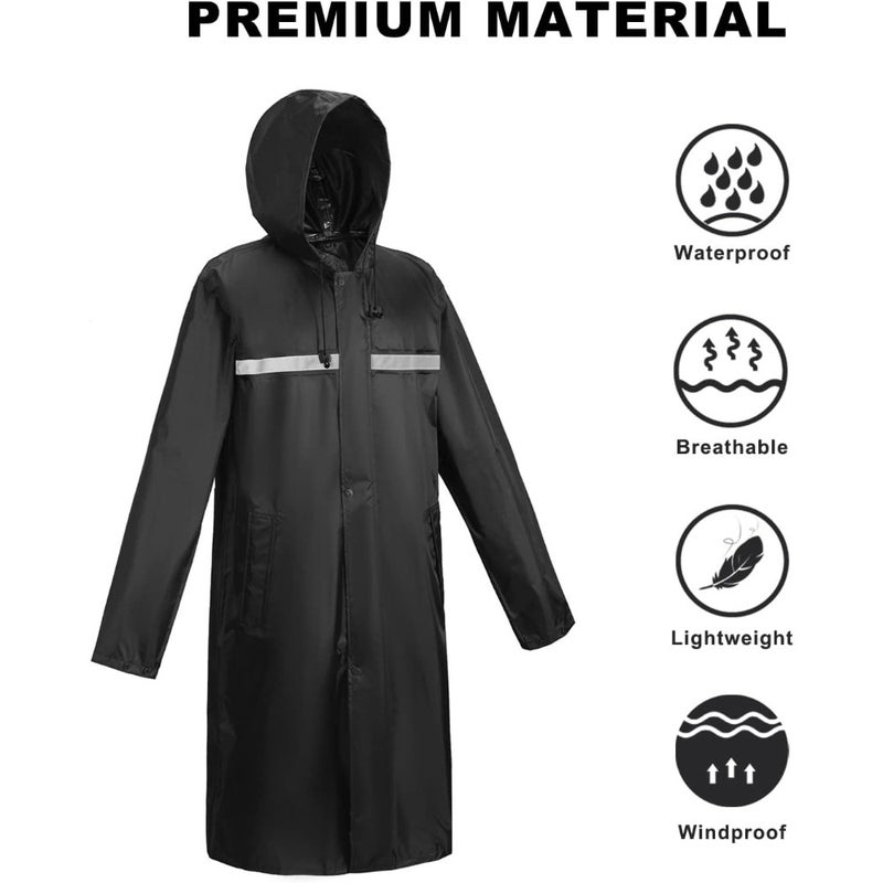 unisex-adult raincoat for outdoor use, waterproof polyester in navy blue with reflective strips for enhanced visibility - Image 4