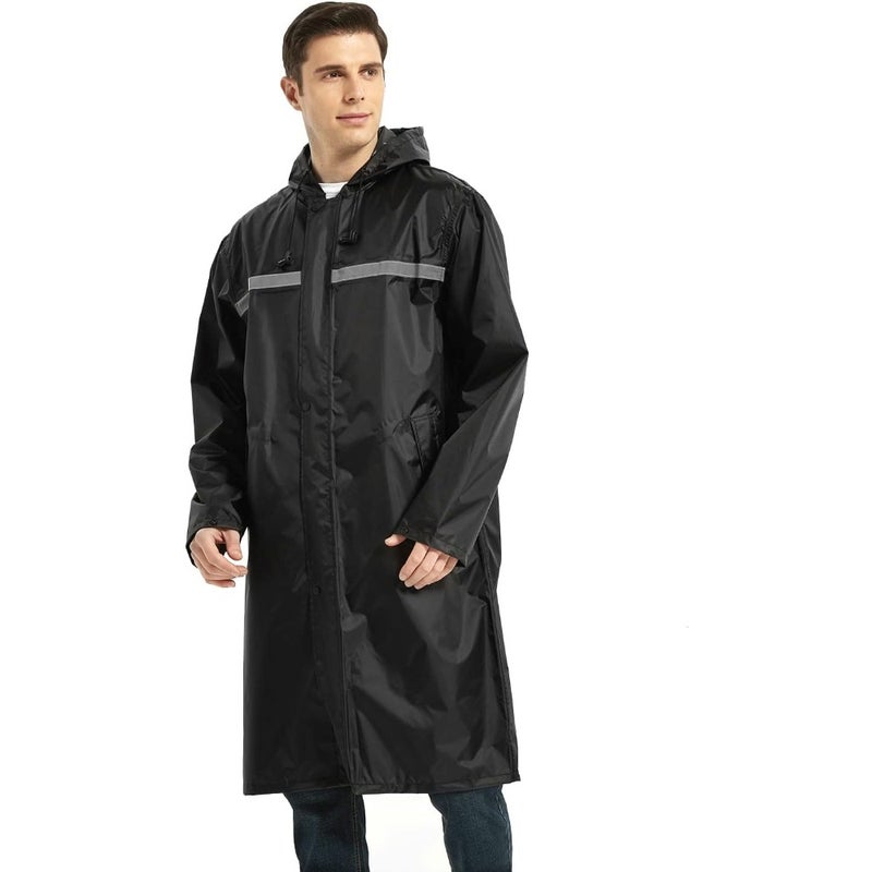 unisex-adult raincoat for outdoor use, waterproof polyester in navy blue with reflective strips for enhanced visibility - Image 2