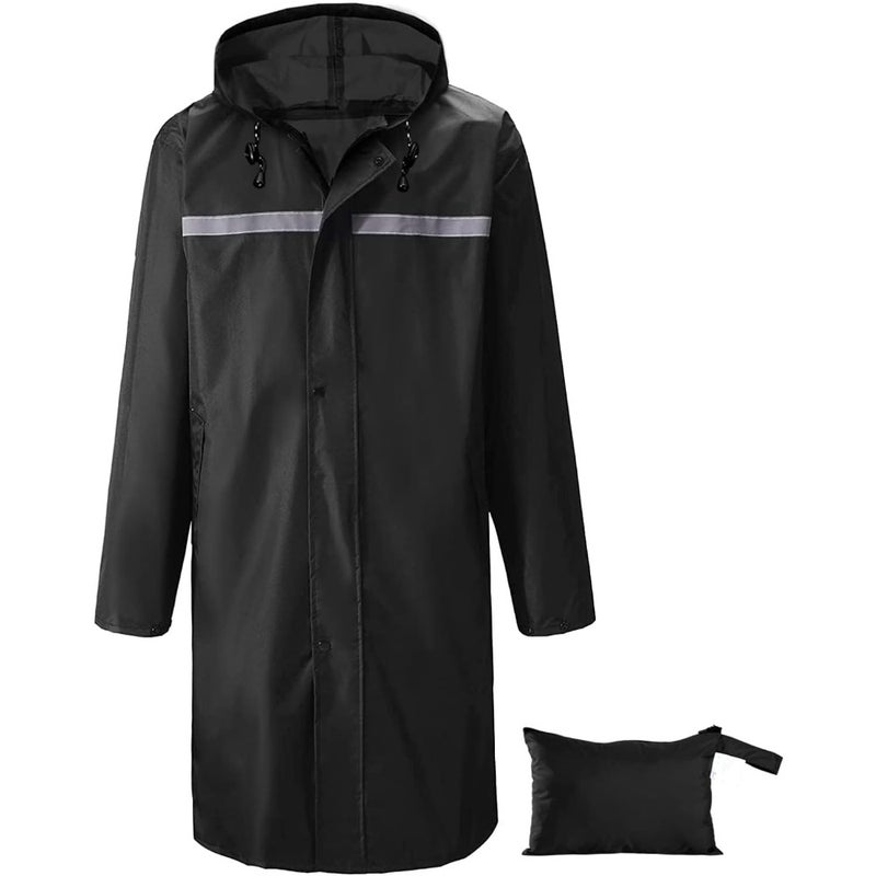 unisex-adult raincoat for outdoor use, waterproof polyester in navy blue with reflective strips for enhanced visibility - Image 1