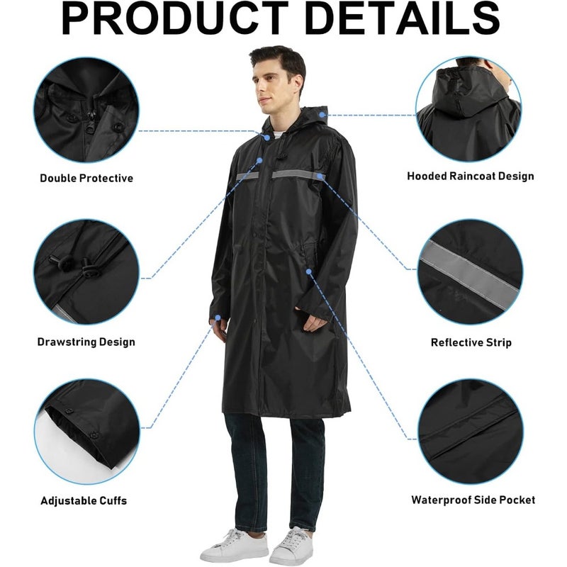 unisex-adult raincoat for outdoor use, waterproof polyester in navy blue with reflective strips for enhanced visibility - Image 3