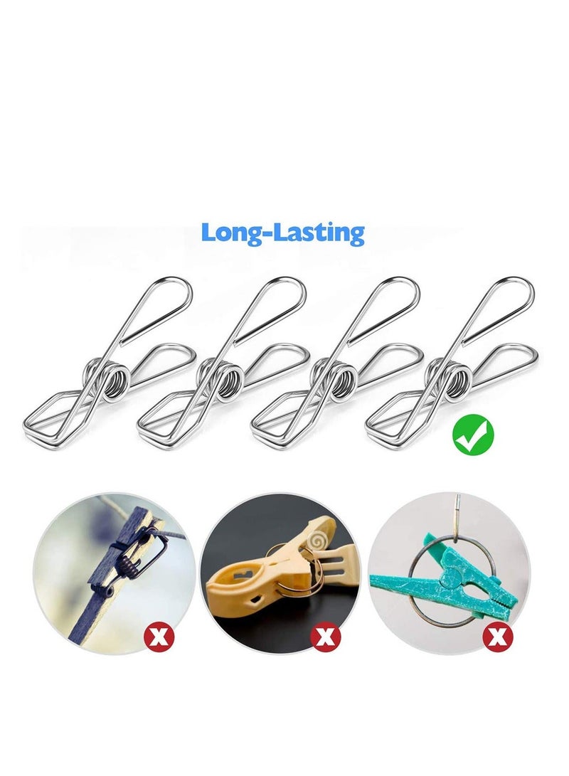Clothespins Clips Pack of 40 Long Lasting Strong Grip Multi Purpose Metal Chip Clip for Clothes Kitchen 2 Sizes 30 Medium Clips 5.5CM Long 10 pcs of Bigger Clips Length of 6.5CM  - Image 3