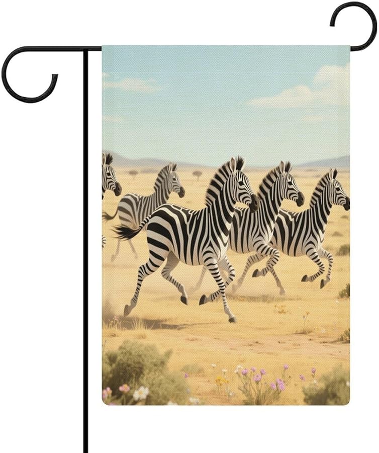 Double Sided Burlap Racing Zebra Garden Flag 18.5x12.6 Inch Outdoor Yard Decoration - Image 1