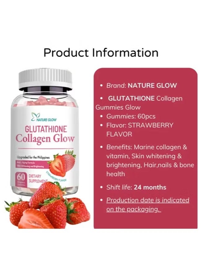 NATURE GLOW Collagen Glow Anti-Aging Skin Whitening Vitamins Strawberry Flavor - Image 5