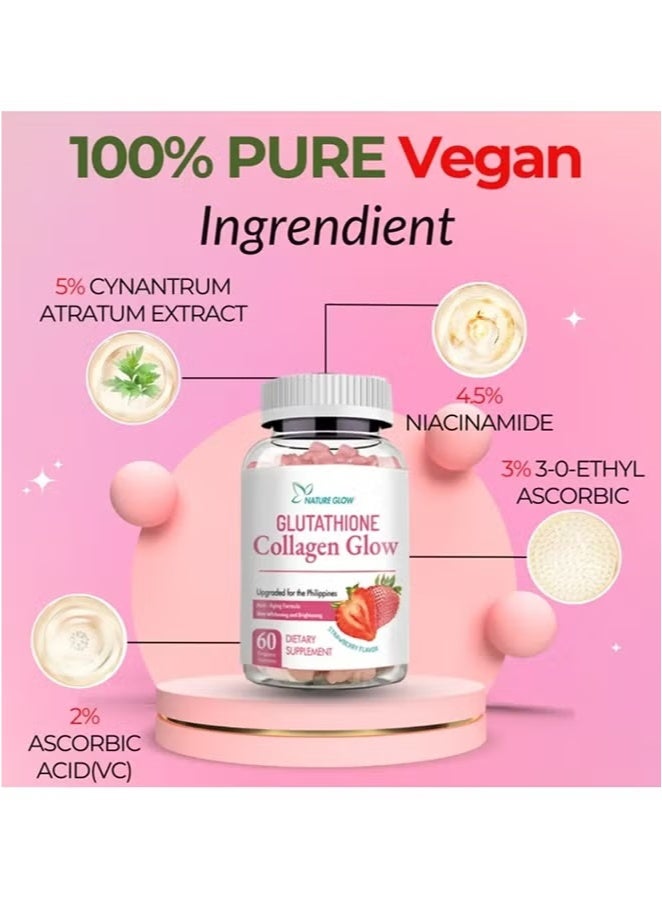 NATURE GLOW Collagen Glow Anti-Aging Skin Whitening Vitamins Strawberry Flavor - Image 3