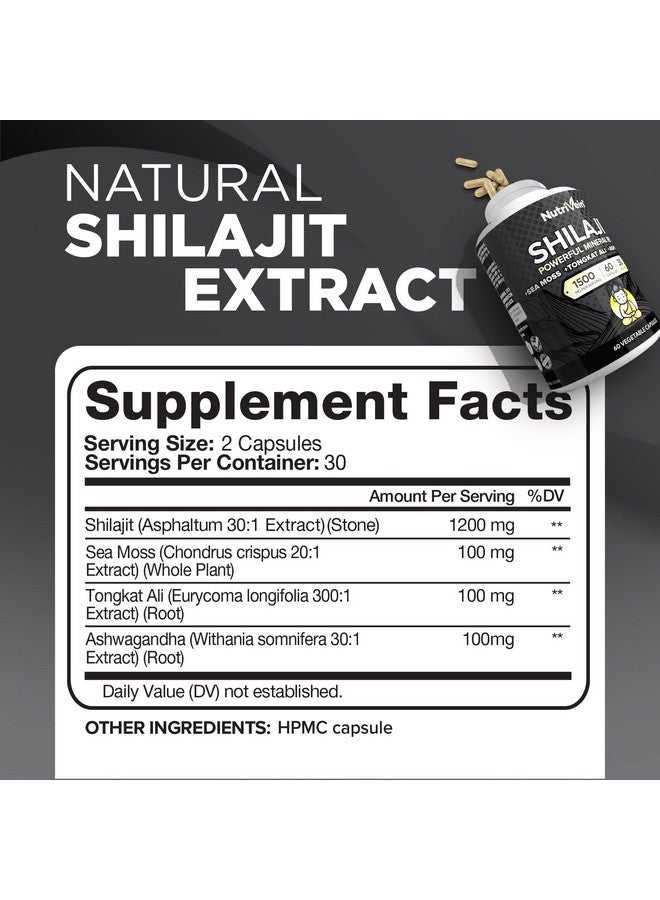 Nutrivein Nutrivein Premium Pure Himalayan Shilajit for Men and Women - 1500 mg - 60 Capsules- Powerful Resin Extract Blended with Irish Sea Moss, Tongkat Ali, & Ashwagandha - Vitality, Clarity, & Performance - Image 2