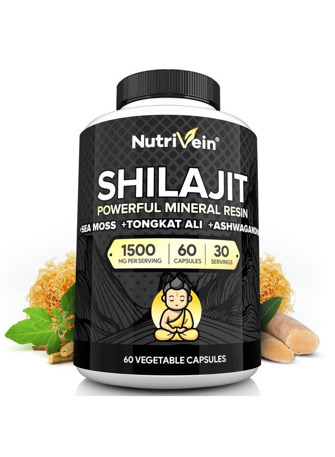 Nutrivein Nutrivein Premium Pure Himalayan Shilajit for Men and Women - 1500 mg - 60 Capsules- Powerful Resin Extract Blended with Irish Sea Moss, Tongkat Ali, & Ashwagandha - Vitality, Clarity, & Performance - Image 1