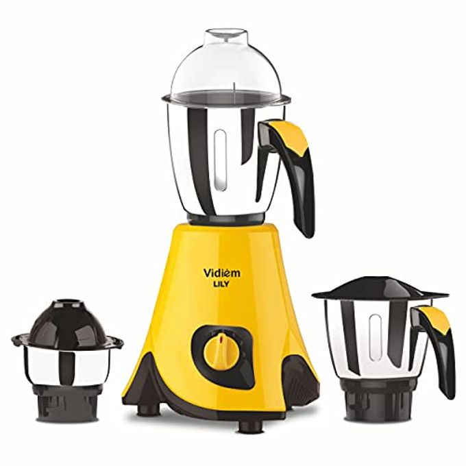 VIDIEM Lilly 650W Mixer Grinder (Yellow) | 3 Leakproof Jars with Self-Lock | Wet & Dry Grinding for Spices, Chutneys & Curries | Cool Tec Motor | 2-Year Warranty - Image 1