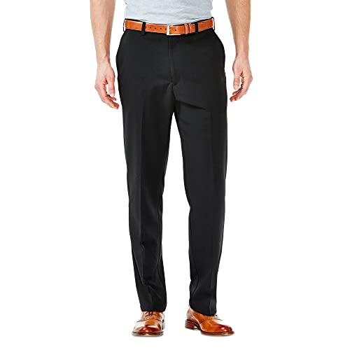 Haggar mens Cool 18 Stria Hidden Expandable Waistband Plain Front dress pants, Black, 38W x 29L US - Image 1