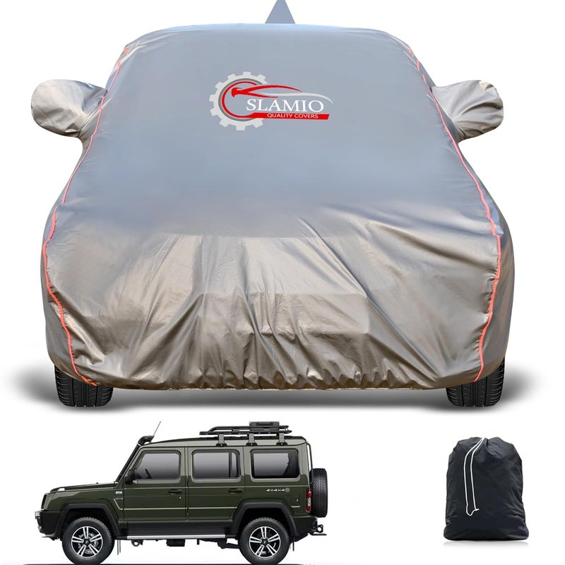 Slamio Heavy-Duty Car Body Cover for Force Gurkha 5-Door (2024-2025) | Waterproof, Dustproof, UV Protection, Custom Fit, Heavy Belt & Buckle with Mirror & Antenna Pocket | Dark Grey - Image 1