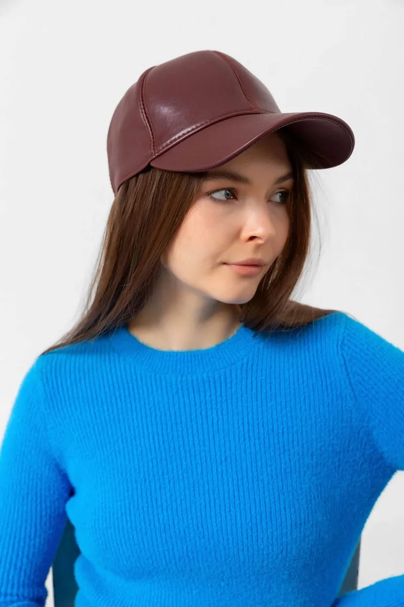REMSA Women's Leather Cap Hat Rkş-08 Dark Claret Red