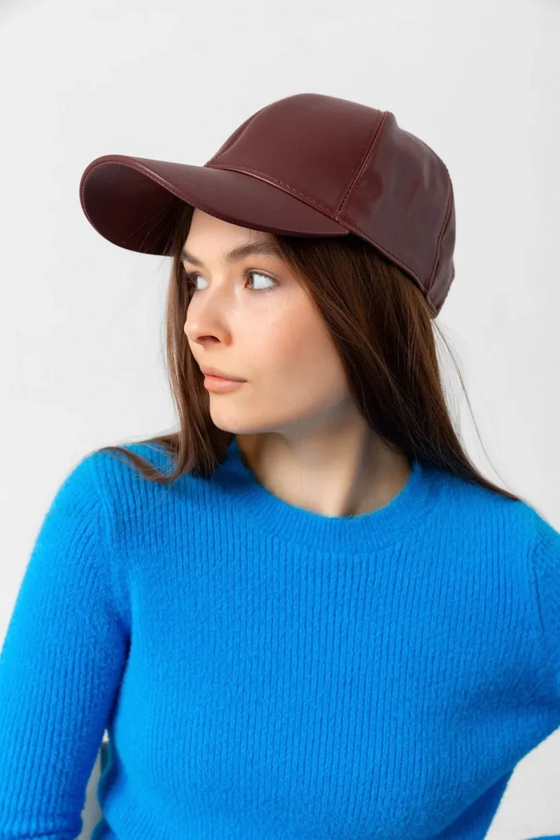 REMSA Women's Leather Cap Hat Rkş-08 Dark Claret Red
