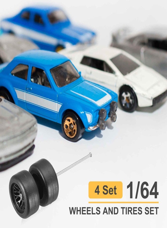 MECCANIXITY 4 Set 1/64 Wheels and Tires Set, Real Riders Rims Includes Axles for RC Diecast Car DIY Model, Branch Black Rims - Image 3