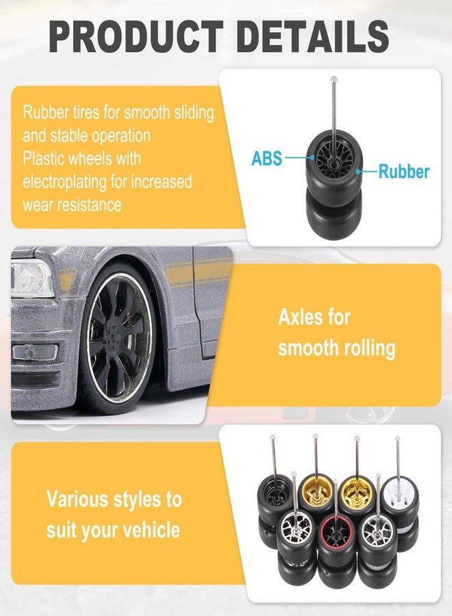 MECCANIXITY 4 Set 1/64 Wheels and Tires Set, Real Riders Rims Includes Axles for RC Diecast Car DIY Model, Branch Black Rims - Image 4
