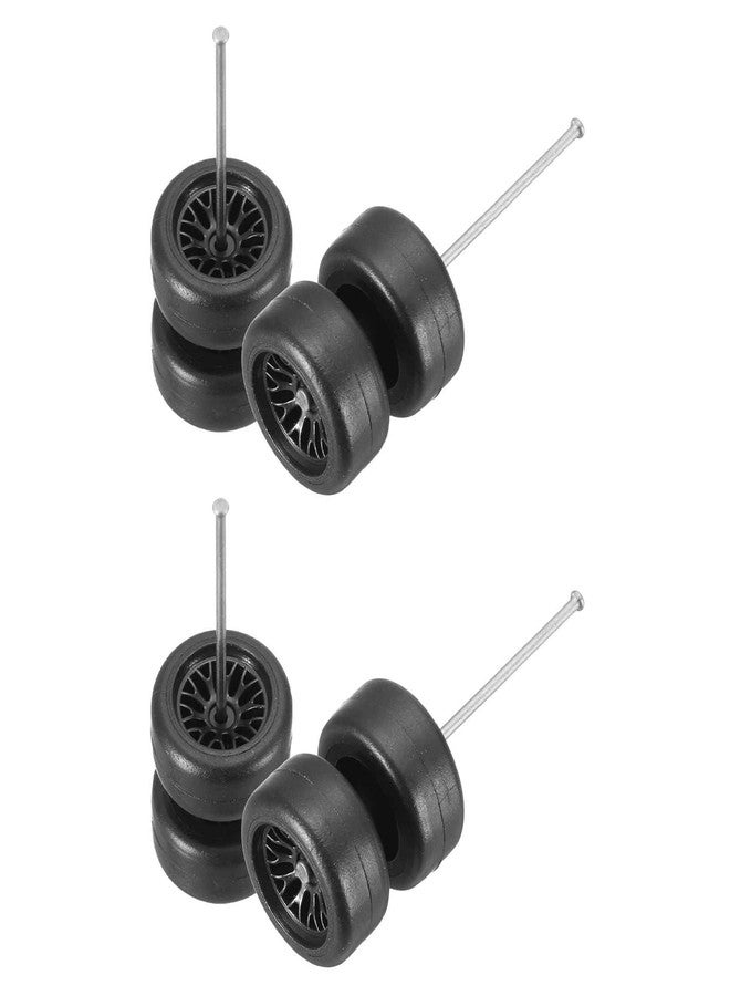 MECCANIXITY 4 Set 1/64 Wheels and Tires Set, Real Riders Rims Includes Axles for RC Diecast Car DIY Model, Branch Black Rims - Image 1
