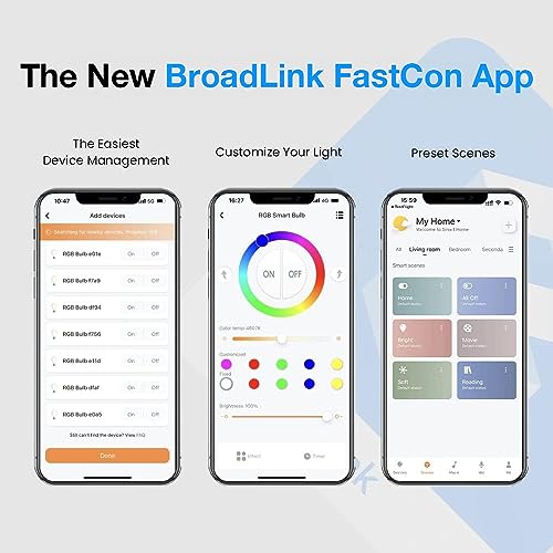 Broadlink FastCon Smart Bulb LB4E26 4-Pack, Color Changing with Music Sync, A19/E26/9W/800LM/110V, Compatible with Alexa and Google Home, GW4C Hub Required - Image 2