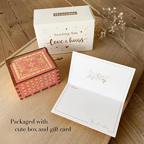 Hcaredee Music Box Gifts for Mom from Daughter,I Love You Mom Gifts You are My Sunshine Hand Crank Wooden Musical Boxes for Mom on Birthday Christmas Mothers Day Pink - Image 4