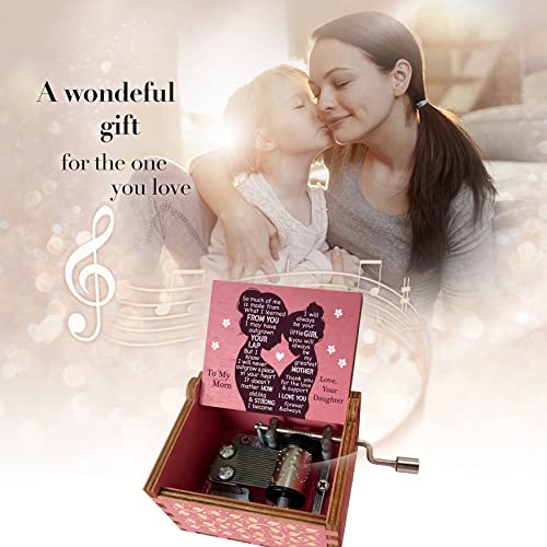 Hcaredee Music Box Gifts for Mom from Daughter,I Love You Mom Gifts You are My Sunshine Hand Crank Wooden Musical Boxes for Mom on Birthday Christmas Mothers Day Pink - Image 3