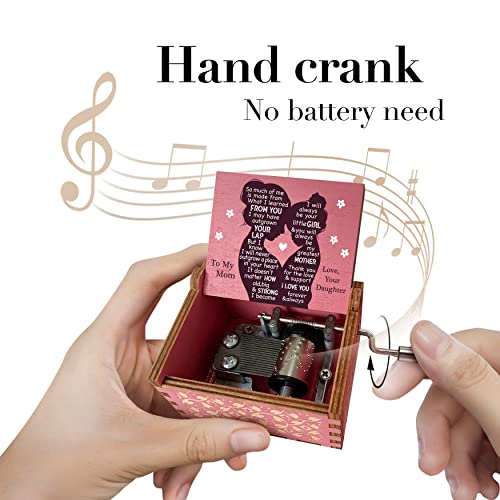 Hcaredee Music Box Gifts for Mom from Daughter,I Love You Mom Gifts You are My Sunshine Hand Crank Wooden Musical Boxes for Mom on Birthday Christmas Mothers Day Pink - Image 2