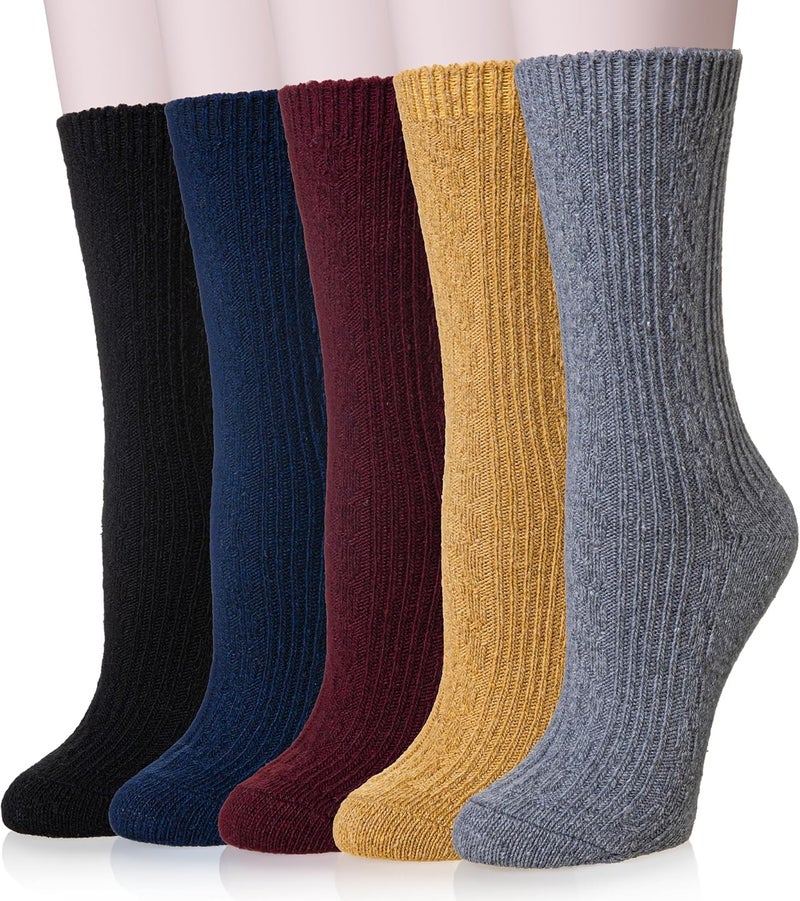 Wool Socks for Women Merino Wool Boot Hiking Thick Thermal Warm Winter Crew Cushion Cozy Work Socks 5 Pairs