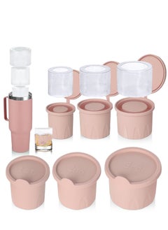 Ice Mold for Stanley Cup Ice Cube Tray for Stanley 30-40 Oz Tumbler Cup 3 Pcs Silicone Ice Cube Molds With Lid for Drinks Coffee Easy Fill and Release Ice Maker (Pink)