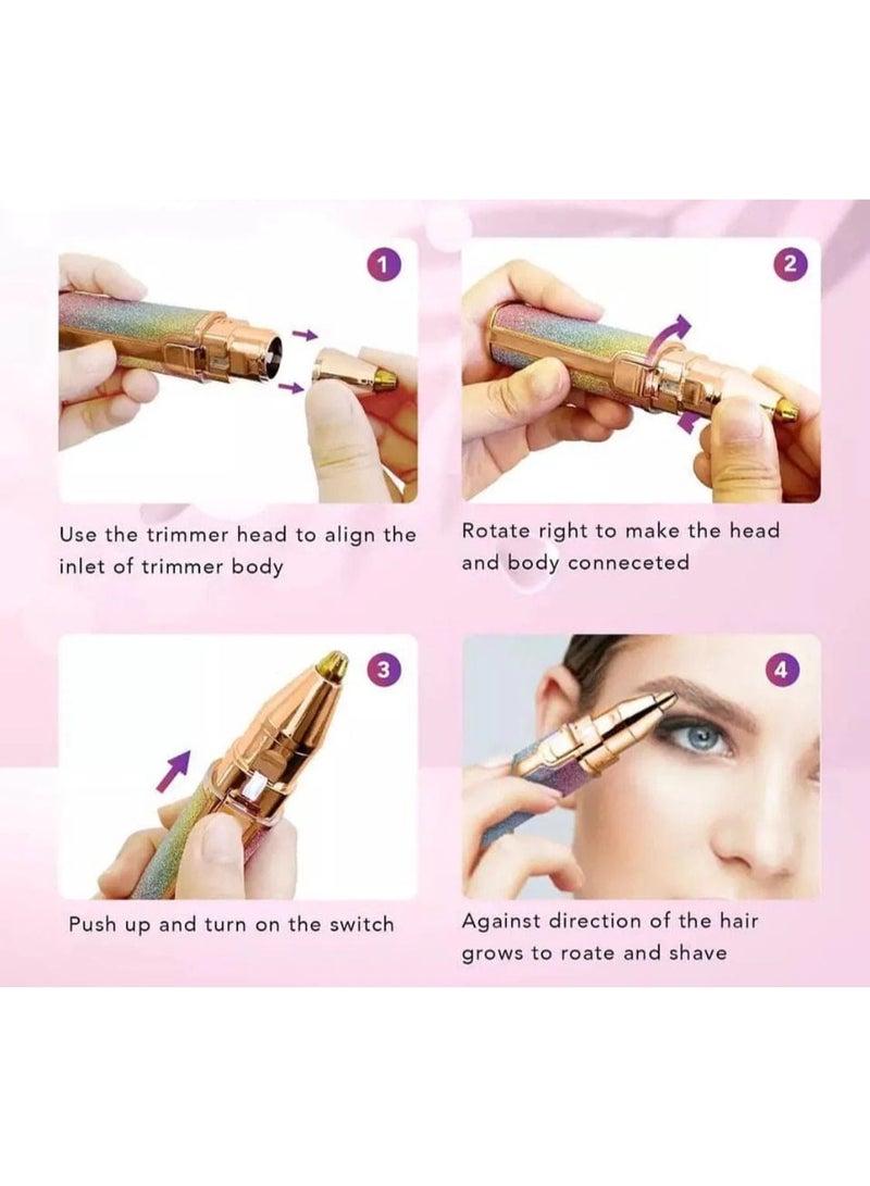 Eyebrow Trimmer & Facial Hair Remover for Women – 2-in-1 Painless Rechargeable Beauty Shaver with LED Light for Face, Lips, Nose, Chin, Bikini & Body Grooming for Smooth Skin - Image 3