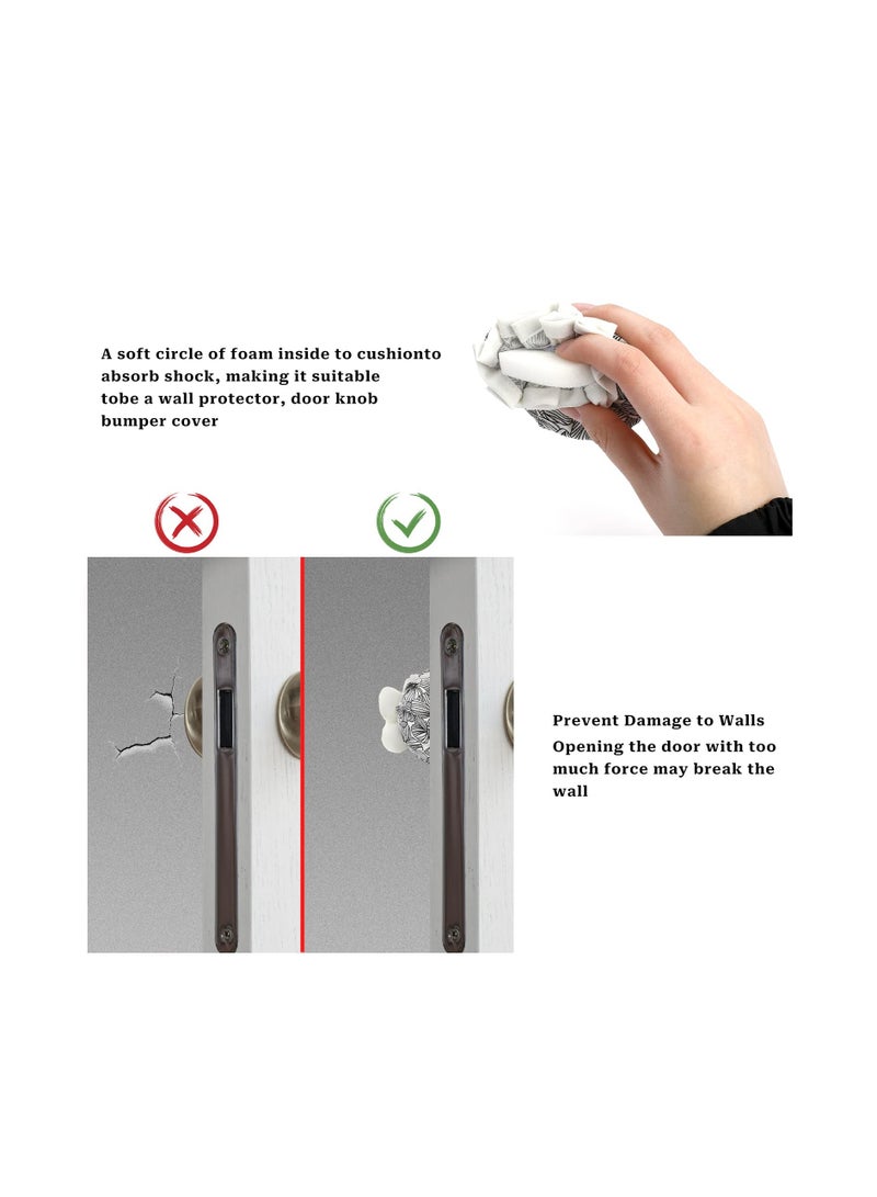 SOLARAE أغطية مقبض الباب 2 قطعة، واقي مقبض باب مزخرف بالزهور السوداء، أغطية مقبض دائرية ناعمة، وسادة تصادم مزخرفة للباب، غطاء مقبض باب قابل لإعادة الاستخدام مع إسفنجة قابلة للغسل، وسادة مقبض باب زخرفية - Image 2