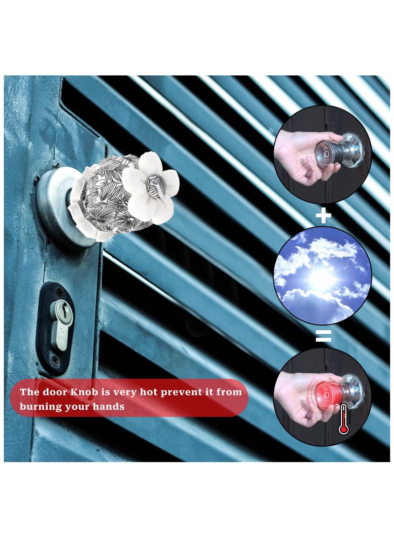 SOLARAE أغطية مقبض الباب 2 قطعة، واقي مقبض باب مزخرف بالزهور السوداء، أغطية مقبض دائرية ناعمة، وسادة تصادم مزخرفة للباب، غطاء مقبض باب قابل لإعادة الاستخدام مع إسفنجة قابلة للغسل، وسادة مقبض باب زخرفية - Image 4