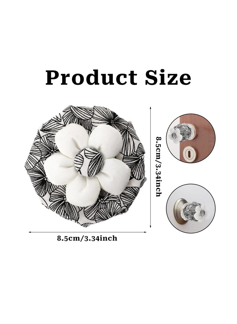 SOLARAE أغطية مقبض الباب 2 قطعة، واقي مقبض باب مزخرف بالزهور السوداء، أغطية مقبض دائرية ناعمة، وسادة تصادم مزخرفة للباب، غطاء مقبض باب قابل لإعادة الاستخدام مع إسفنجة قابلة للغسل، وسادة مقبض باب زخرفية - Image 3