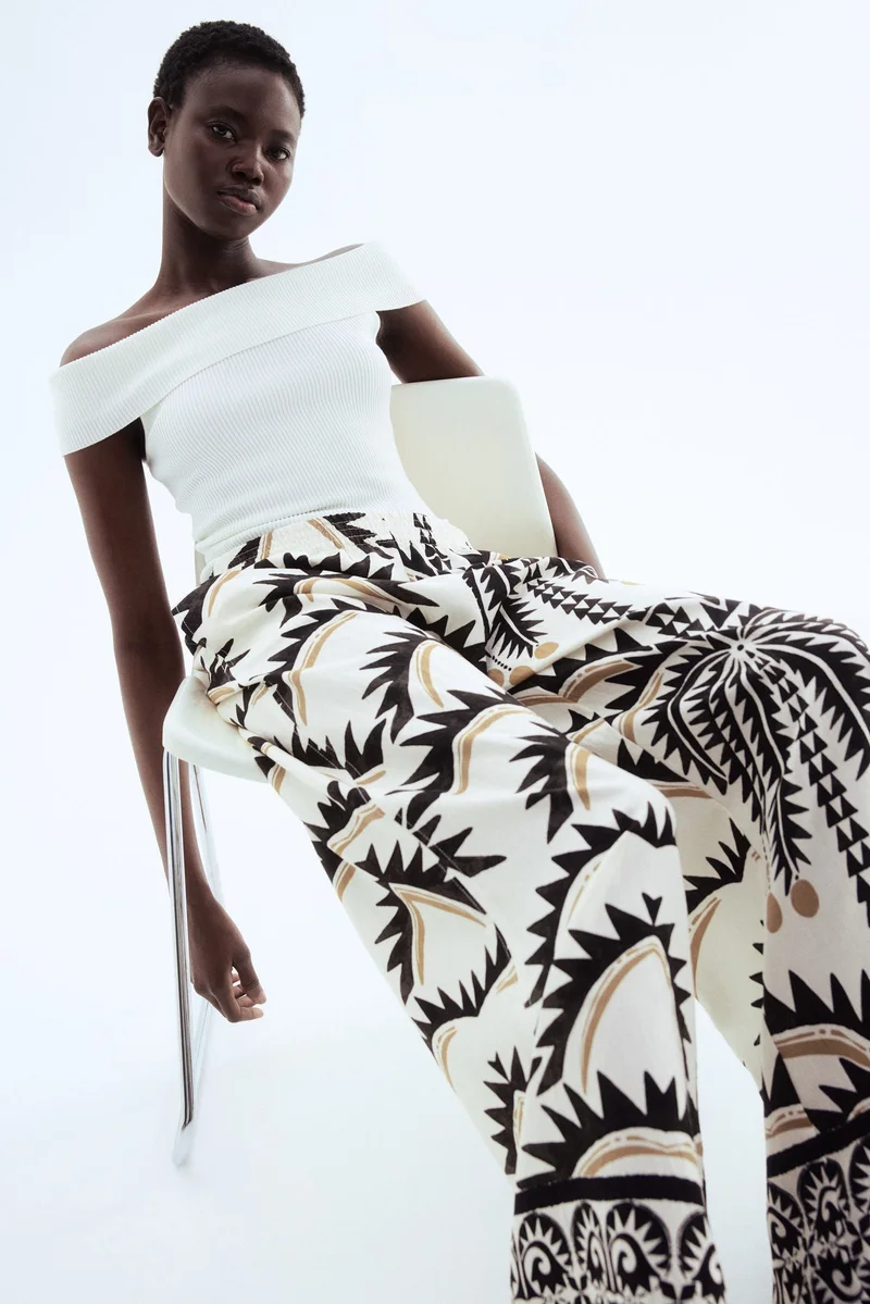 اتش اند ام بنطلون واسع بخصر مطاطي