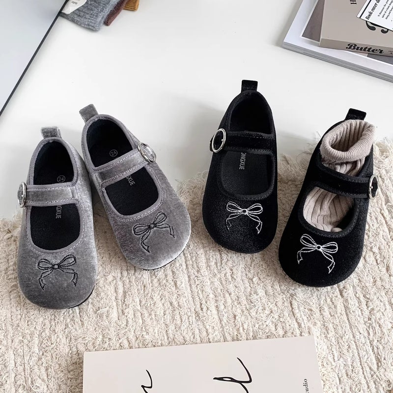 Korean Style Girls'' Princess Shoes, Spring and Autumn Velvet Bow Small Leather Shoes, New Soft-Soled Fashionable Sweet Little Girl Single Shoes - Image 2