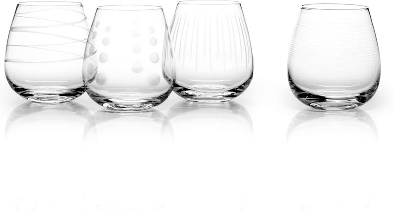 Mikasa Cheers Stemless Wine Glass Set, 14-Ounce, Set of 4 with Unique Designs - Image 1