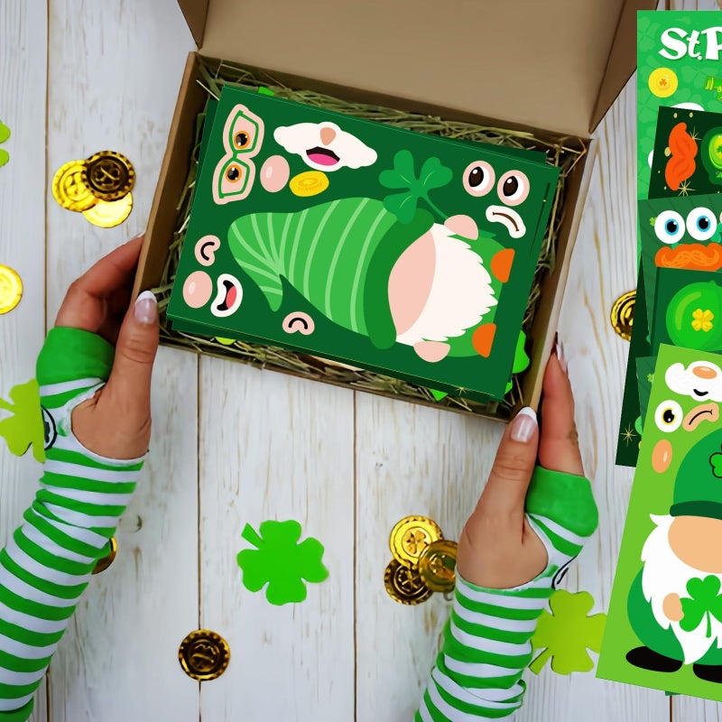 KASANYER 48 Sheets St. Patrickâ€™s Day Make-A-Face Stickers -14 Fun Designs of Leprechauns, Shamrocks, Gnomes, and Pot of Gold, St. Patrickâ€™s Party Favors, Crafts & Activities - Image 5
