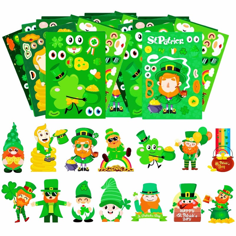 KASANYER 48 Sheets St. Patrickâ€™s Day Make-A-Face Stickers -14 Fun Designs of Leprechauns, Shamrocks, Gnomes, and Pot of Gold, St. Patrickâ€™s Party Favors, Crafts & Activities - Image 2