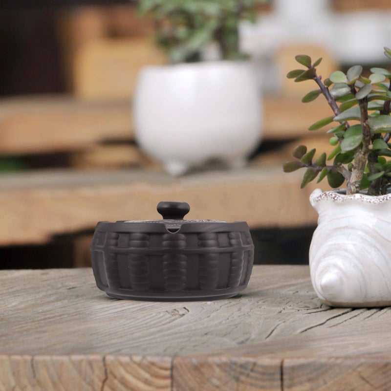Windproof Ceramic Ashtray with Lid for Indoor Outdoor Use Purple Clay Cool Ash Holder - Image 5
