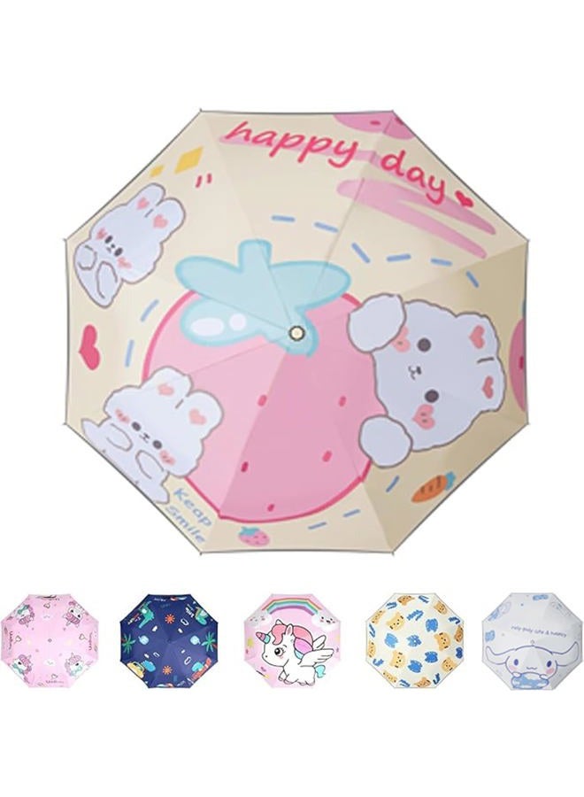 Hannstar Automatic Kids Umbrella, Folding Telescopic Toddler Umbrella for girls & boys, UV/Sun Protection - Strong and Portable - Compact, Durable, Lightweight Cute Kitty Brolly, Rabbit - Image 1