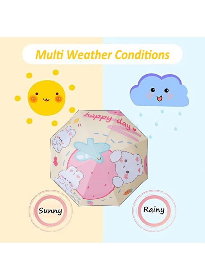 Hannstar Automatic Kids Umbrella, Folding Telescopic Toddler Umbrella for girls & boys, UV/Sun Protection - Strong and Portable - Compact, Durable, Lightweight Cute Kitty Brolly, Rabbit - Image 3