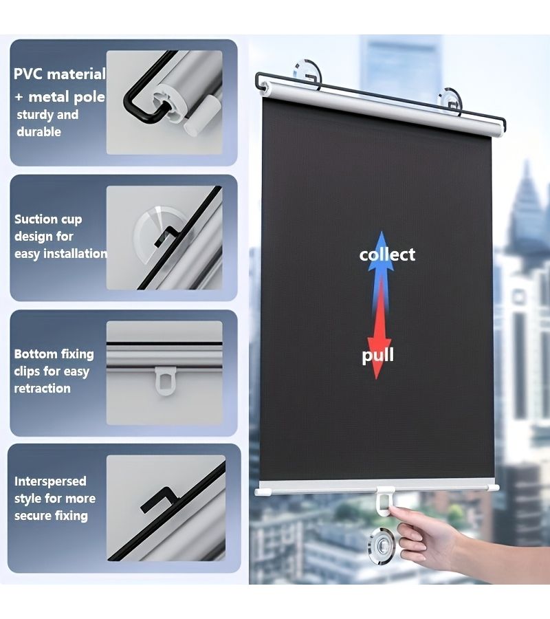 1pc No Drill Suction Cup Blackout Roller Shade Thermal Insulating Window Blinds For All Windows - Image 1