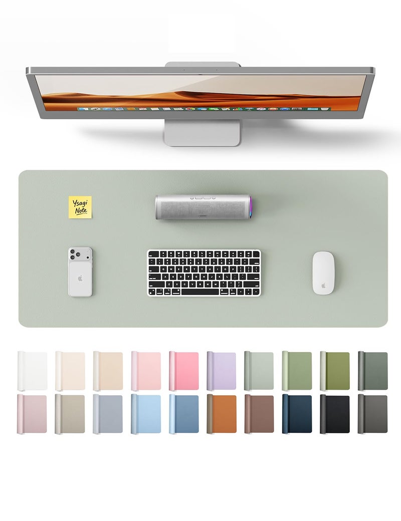 YSAGi Leather Desk Protector, Office Mat, Large Mouse Mat, Non-Slip PU Leather Blotter, Laptop Pad, Waterproof Writing Pad for Office and Home (Grayish Green, 23.6" x 13.8") - Image 1