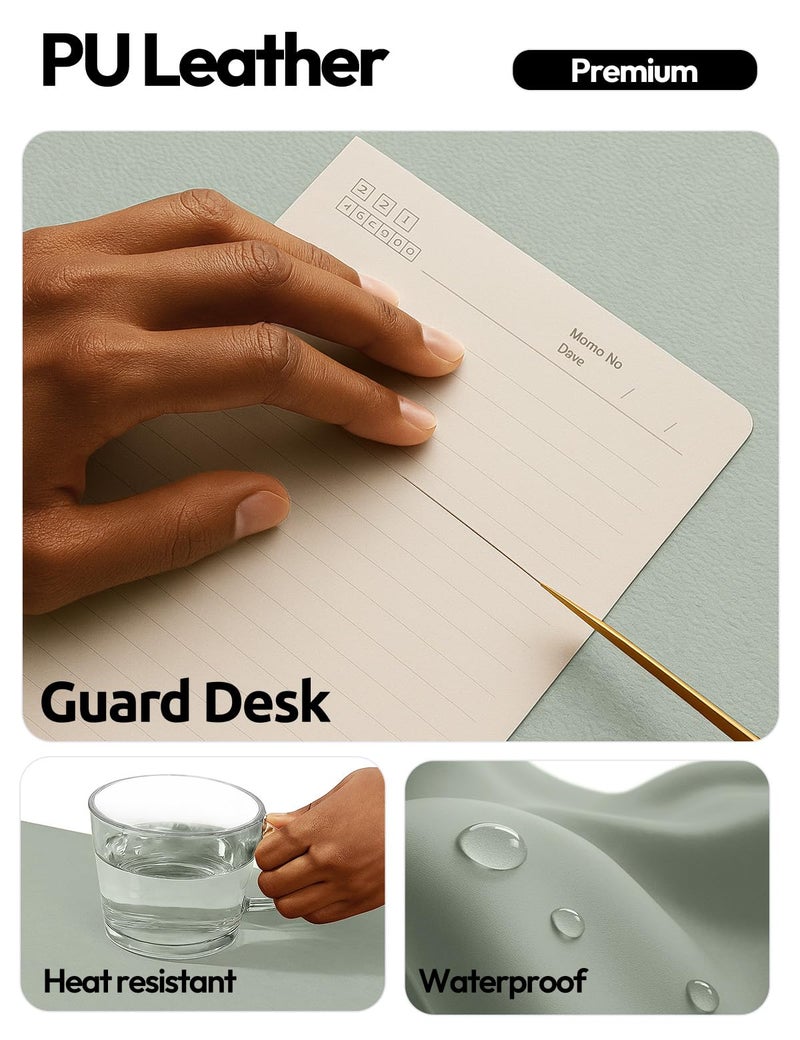YSAGi Leather Desk Protector, Office Mat, Large Mouse Mat, Non-Slip PU Leather Blotter, Laptop Pad, Waterproof Writing Pad for Office and Home (Grayish Green, 23.6" x 13.8") - Image 3