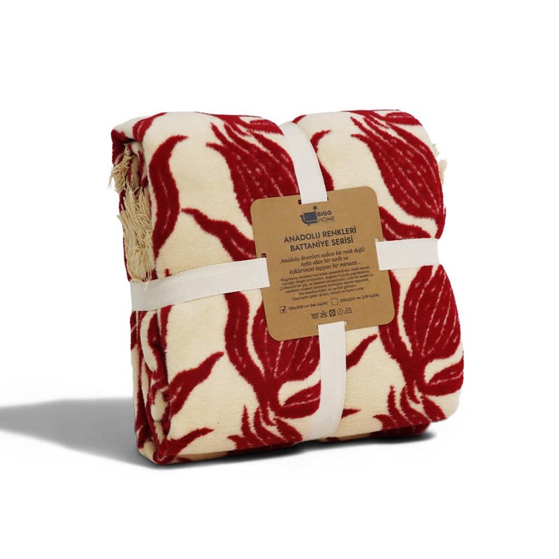 Bigghome Lalezar Single Blanket 150x200 cm | 60% Cotton, Soft & Warm, Breathable, Tulip Pattern, Lightweight, Durable, Easy to Clean, - Image 1