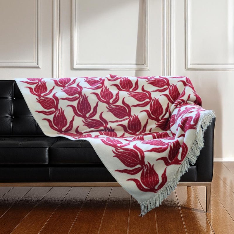 Bigghome Lalezar Single Blanket 150x200 cm | 60% Cotton, Soft & Warm, Breathable, Tulip Pattern, Lightweight, Durable, Easy to Clean, - Image 2